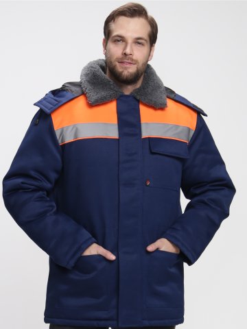 Куртка зимняя для бригадира NEW (тк.Смесовая,210), т.синий/оранжевый