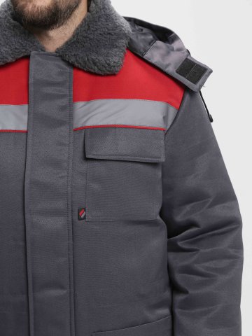 Куртка зимняя для бригадира NEW (тк.Смесовая,210), т.серый/красный