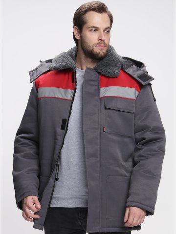 Куртка зимняя для бригадира NEW (тк.Смесовая,210), т.серый/красный