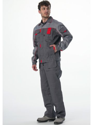 Костюм Союз-Профессионал-1 IMP (тк.Смесовая,240) брюки, т.серый/св.серый/красный