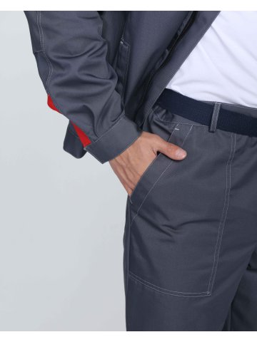 Костюм Флофт-1 Премиум СОП (тк.Смесовая,240) брюки, т.серый/серый/красный